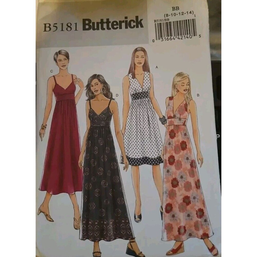 Butterick 5181  Maxi Dress Sewing Pattern Size BB 8-14 Uncut
